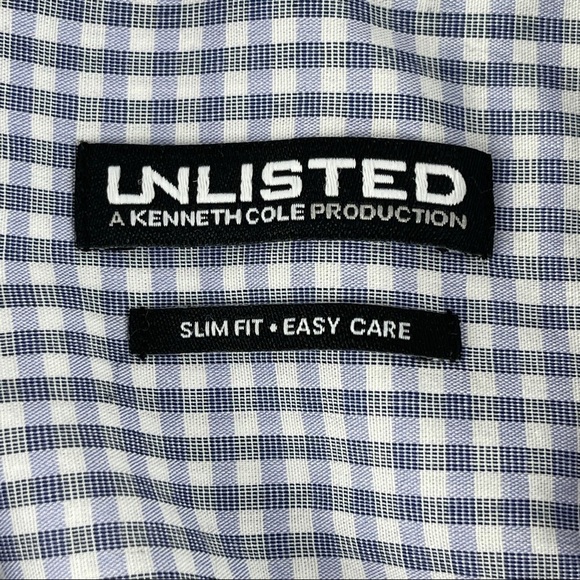 Unlisted Kenneth Cole Button Down Shirt Mens Medium 15-15.5 34-35 Blue Plaid - Picture 2 of 9
